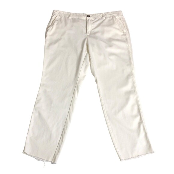 J Crew Pants Womens 14 White Chino Mid Raw Hem Crop Ankle Preppy Coastal Chic - Picture 1 of 12